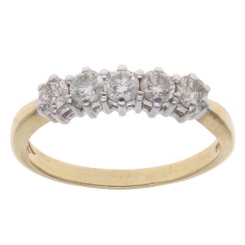 18ct Yellow Gold 0.80ct Brilliant Cut Diamond Five Stone Ring
