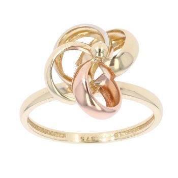 9ct Yellow, White And Rose Gold Loop Flower Ring