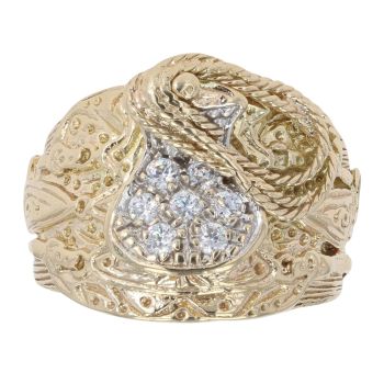 9ct Yellow Gold Cubic Zirconia Patterned Saddle Ring