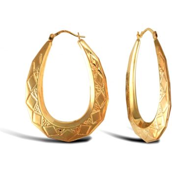 9ct Yellow Gold Oval Diamond Cut Earrings
