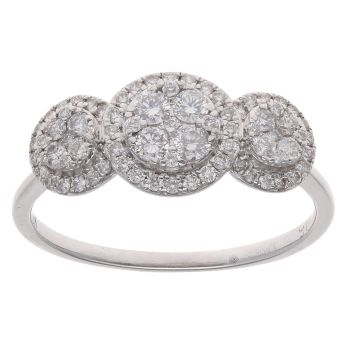18ct White Gold 0.60ct Brilliant Cut Diamond Triple Cluster Ring