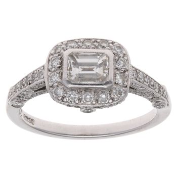 Platinum 1.20ct Emerald And Brilliant Cut Diamond Cluster Ring