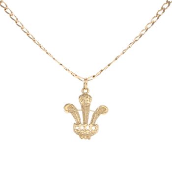 9ct Yellow Gold Welsh Feather Pendant and Chain 24"
