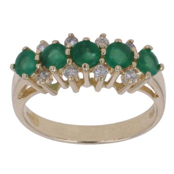 14ct Yellow Gold 0.15ct Diamond and Emerald Three Row Ring