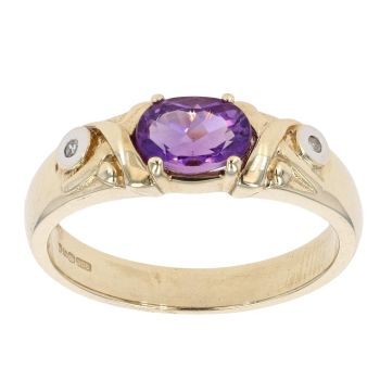 9ct Yellow Gold Created Amethyst and Diamond Dress Ring