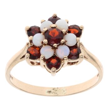 9ct Yellow Gold Opal And Garnet Cluster Ring