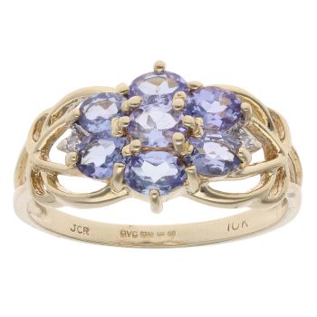 9ct Yellow Gold Tanzanite and 0.02ct Diamond Cluster Ring