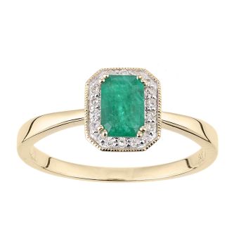 9ct Yellow Gold Octagon Emerald and Diamond Cluster Ring