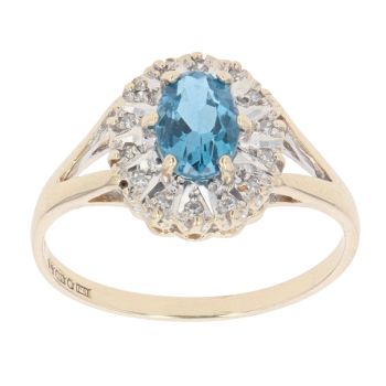 9ct Yellow Gold 0.05ct Diamond And Blue Topaz Cluster Ring