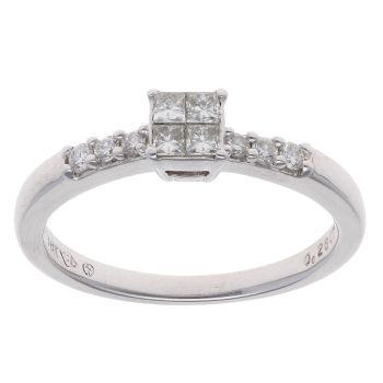 18ct White Gold 0.26ct Princess Cut Diamond Cluster Ring