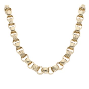 9ct Yellow Gold Patterned and Plain Belcher Chain 28"