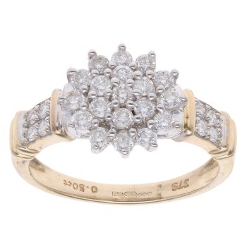 9ct Yellow Gold 0.50ct Diamond Cluster Ring