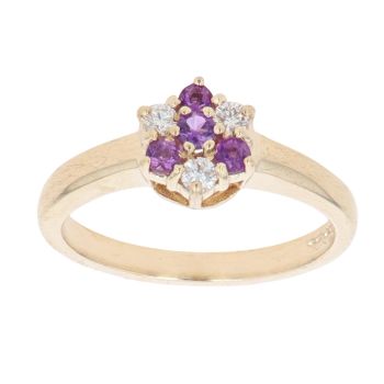 9ct Yellow Gold 0.10ct Diamond And Amethyst Cluster Ring