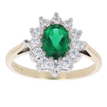 9ct Yellow Gold Diopside And Cubic Zirconia Cluster Ring