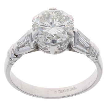 18ct White Gold 2.00ct Brilliant And Baguette Cut Solitaire Ring