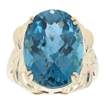 9ct Yellow Gold Blue Topaz Single Stone Ring