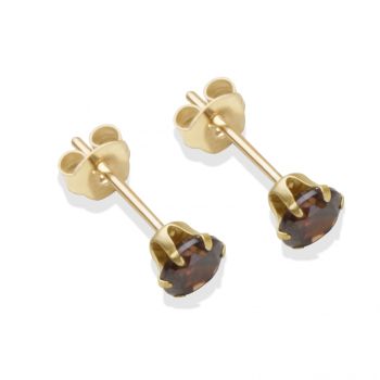 9ct yellow gold 4mm brown CZ stud Earrings