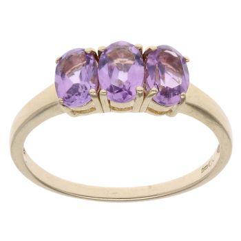 9ct Yellow Gold Amethyst Three Stone Ring