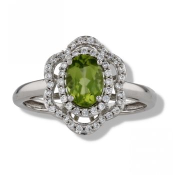 9ct White Gold Peridot And Cubic Zirconia Ring