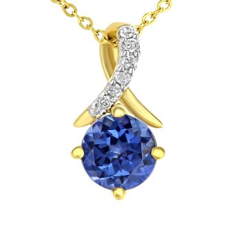 9ct Yellow Gold Created Tanzanite and Diamond Twist Pendant Necklace