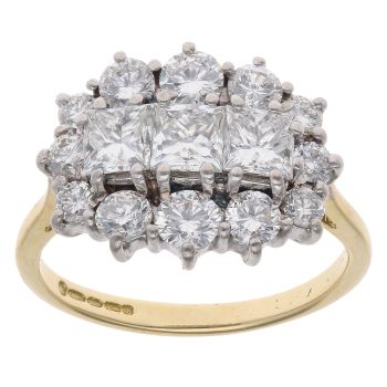 18ct Yellow Gold 2.00ct Brilliant And Princess Cut Diamond Cluster Ring