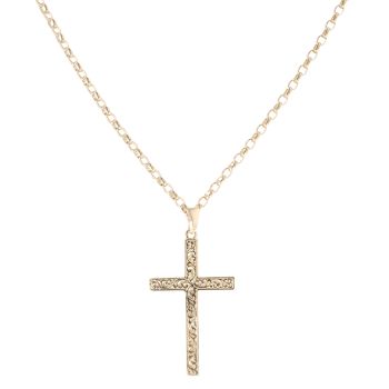 9ct Yellow Gold Filigree Patterned Cross and Chain 22"