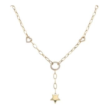 14ct Yellow Gold Cubic Zirconia Hearts and Star Chain 18"