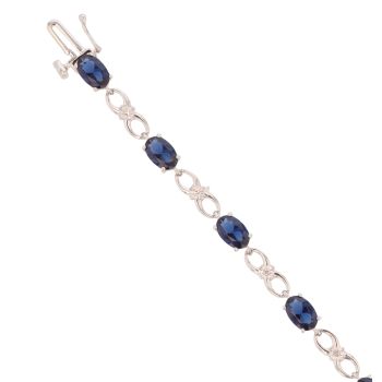 9ct Yellow Gold 0.06ct Diamond And Created Sapphire Bracelet 7"
