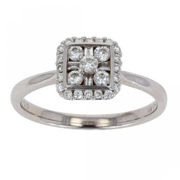 9ct White Gold Baguette And Round Cut 0.34ct Diamond Cluster Ring
