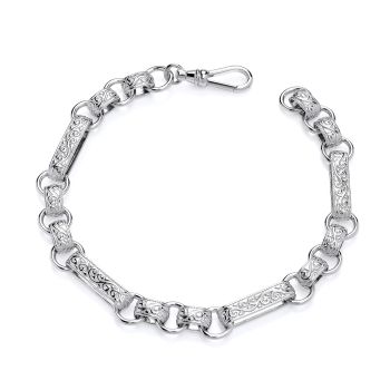Sterling Silver Men's Patterned Gypsy Link Belcher 9" Bracelet