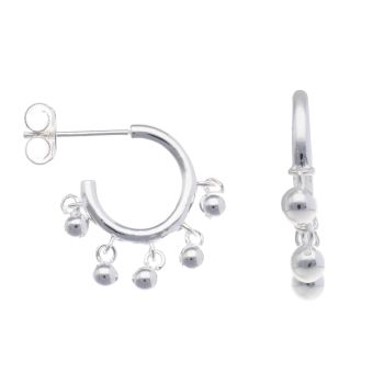 Silver Beaded Charm Stud Earrings