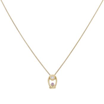 18ct Yellow Gold 0.10ct Brilliant Cut Diamond And Pink Gemstone Pendant And Chain 18"