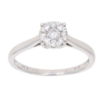 9ct White Gold 0.25ct Brilliant Cut Diamond Cluster Ring