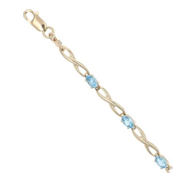 9ct Yellow Gold Patterned Aquamarine Bracelet 7"