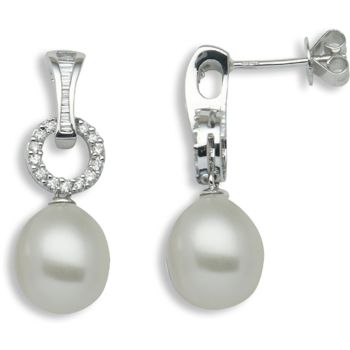 18 Carat White Gold 42ptDiamond & Pearl Drop Earrings