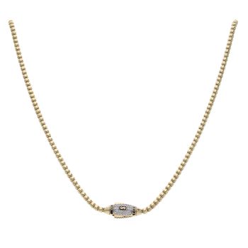 14ct Yellow Gold Monaco Beaded Cubic Zirconia Pave Lock Chain 18"