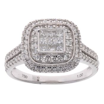 18ct White Gold 1.00ct Princess And Brilliant Cut Diamond Cluster Ring