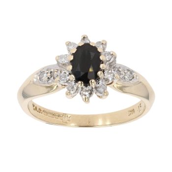9ct Yellow Gold 0.15ct Diamond And Sapphire Cluster Ring