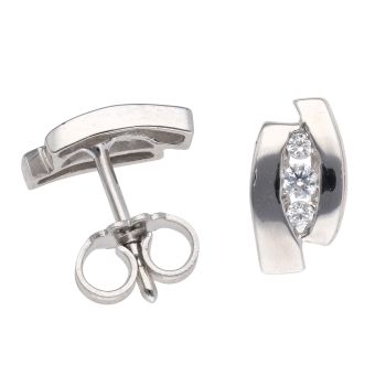 9ct White Gold Cubic Zirconia Fancy Wave Earrings