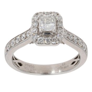 Platinum 0.77ct Radiant And Brilliant Cut Diamond Cluster Ring