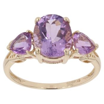 9ct Yellow Gold Amethyst Three Stone Ring