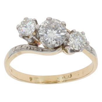 18ct Yellow And Palladium 1.00ct Brilliant Cut Diamond Trilogy Twist Ring