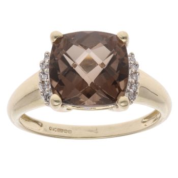 9ct Yellow Gold 0.05ct Diamond And Smoky Quartz Dress Ring