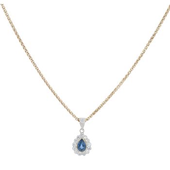 18ct Yellow And White Gold 0.30ct Brilliant Cut Diamond And Sapphire Cluster Pendant And Chain 16"
