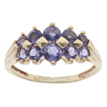 9ct Yellow Gold Two Row Tanzanite Ring