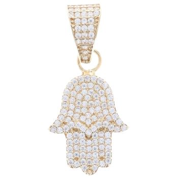 9ct Yellow Gold Cubic Zirconia Hamza Hand Pendant
