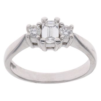 Platinum 0.40ct Baguette And Brilliant Cut Diamond Trilogy Ring