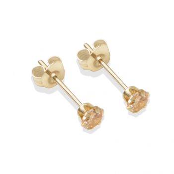 9ct yellow gold 3mm champagne CZ stud Earrings
