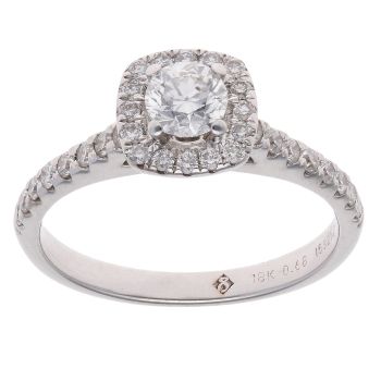 18ct White Gold 0.68ct Diamond Halo Solitaire Ring