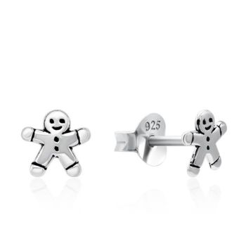 Silver 6x5.5mm Gingerbread Person Stud Earrings